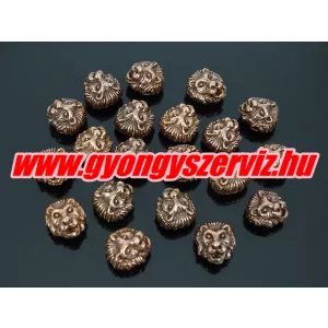 Oroszlán fej köztes fémgyöngy. 12x12mm. Antik réz szín.