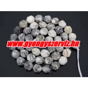 Szürke képjáspis polygon ásványgyöngy. 8mm.