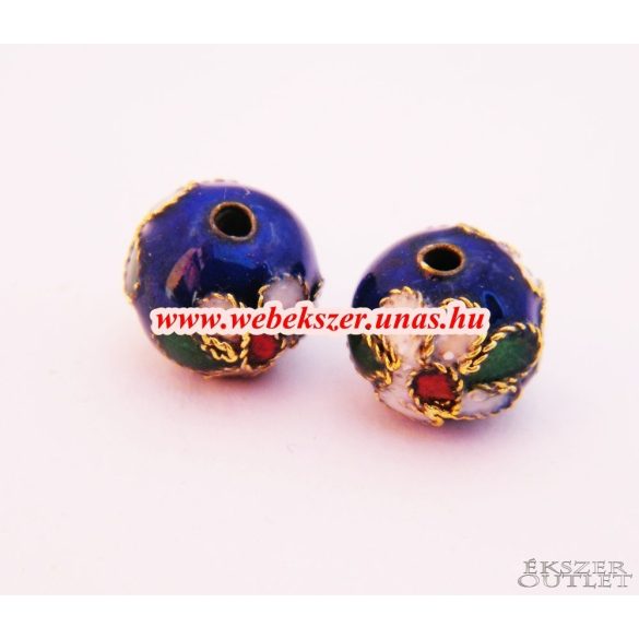 Cloisonne gyöngy. Rekesztűzzománc gyöngy. 10mm. Sötétkék.  Mindig akcióban!