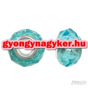 Pandora stílusú üveggyöngy. Lámpagyöngy. Kék kristaly. Leárazva!