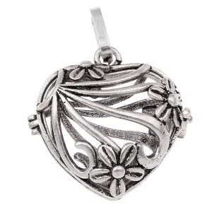 Leárazás! Angyalhívó medál. Antik ezüst szín. Szív, virágokkal.