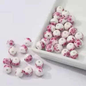 Porcelán ékszer gyöngy. 10mm. Pink petúnia.
