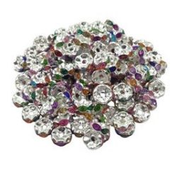   10db. Strasszos fém köztes gyöngy. Rondell. 8x3.5mm. Szívárvány. 