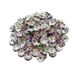 10db. Strasszos fém köztes gyöngy. Rondell. 8x3.5mm. Szívárvány. 