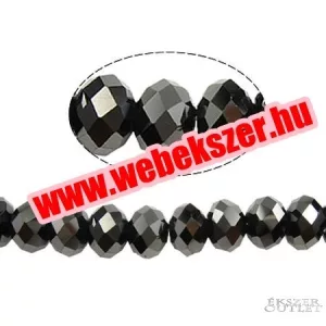 Csiszolt üveggyöngy. 6x8mm. Fekete. 20db/csomag.