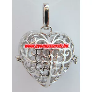 Leárazás! Angyalhívó medál. 38x27x22mm. Áttört szív. Platina szín.