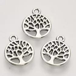   10db. Életfa medál. Charm, fityegő. 13.5x10mm. Antik ezüst szín.