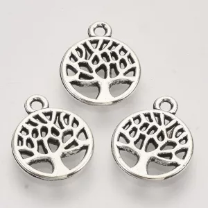 10db. Életfa medál. Charm, fityegő. 13.5x10mm. Antik ezüst szín.