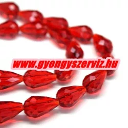   Kiárusítás!  10db. Csiszolt üveggyöngy. Könnycsepp gyöngy, teardrop. 12x8mm. Piros. Mindig akcióban!