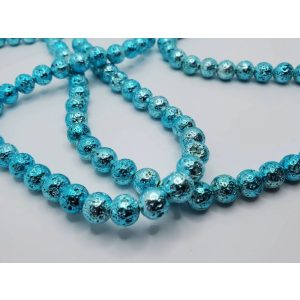 30db. FÉMGŐZÖLT LÁVAKŐ GYÖNGY. 6mm. Türkizkék. 