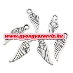   10db. Fém medál, fityegő. Angyal szárny. 18x6 mm. Antik ezüst szín.