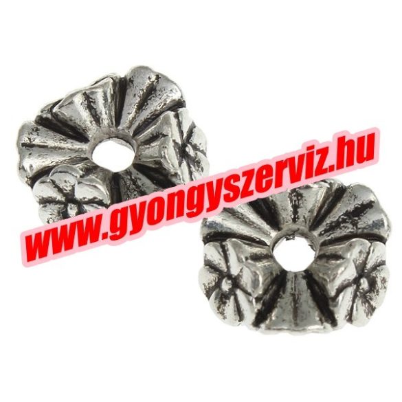 10db. Fém köztes gyöngy. Virágok. 11x10x5mm. Antik ezüst szín.