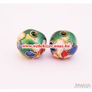 Cloisonne gyöngy. Rekesztűzzománc gyöngy. 10mm. Sötétzöld.  Mindig akcióban!