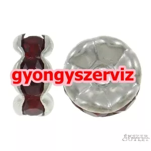 10db. Fémgyöngy. Fém köztes gyöngy. Rondell.  Sötétpiros. 7x3mm.  