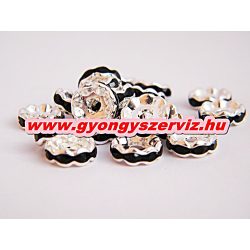   10db. Strasszos fém köztes gyöngy. Rondell. 10x3mm. Fekete. AAA