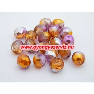 Kiárusítás! 20db. Cseh csiszolt gyöngy. 8mm. Lila - arany AB . 