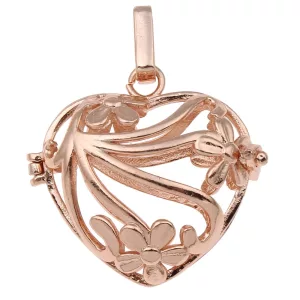 Leárazás! Angyalhívó medál. Rózsaarany szín. Szív, virágokkal.