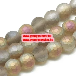   Leárazás! 10db. Fémgőzölt , matt, csiszolt üveggyöngy. 7x8mm. Szürkés. Mindig akcióban!