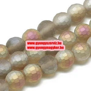 Leárazás! 10db. Fémgőzölt , matt, csiszolt üveggyöngy. 7x8mm. Szürkés. Mindig akcióban!