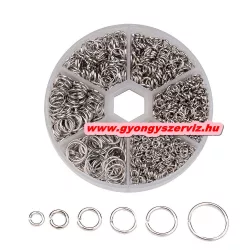   Fém karika. Szerelő karika. Platina szín. 4-10mm. 1745db + ajándék tároló doboz!
