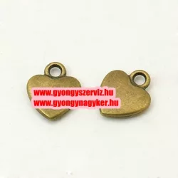   10db. Szívecske medál, fityegő. 12x10mm. Antik bronz szín.