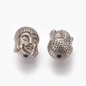 Buddha fej, köztes fémgyöngy. Fekete.