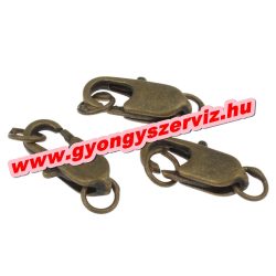   10db. Ékszer kapocs, ékszer zár. karabiner. Antik bronz színben. 7x14x3mm.