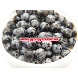30db. Hópehely obszidián ásványgyöngy.  6mm.