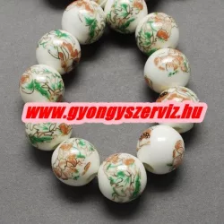 Porcelán ékszergyöngy. 10mm. Zöld és barna.