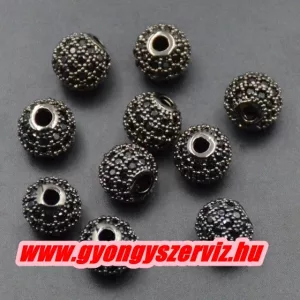 Cirkon kristályos köztes gyöngy. 8mm. Fekete, fekete kristály.