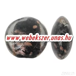   Fóliás üveggyöngy. Lámpagyöngy. 20x10mm. Fekete - arany. Mindig akcióban!