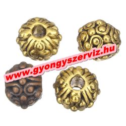   Golyó. 8x11mm. Antik réz, vagy antik arany színben. Fémgyöngy, köztes gyöngy.