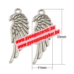  10db. Angyalszárny medál, fityegő. Antik ezüst szín. 11x33mm.