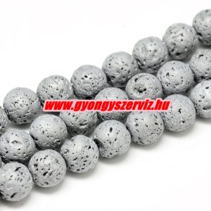 20db. Matt, fémgőz bevonatos lávakő gyöngy. Platina. 8mm.