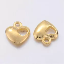   10db. Fém medál, fityegő. Dupla szív. 11x13mm. Arany szín.
