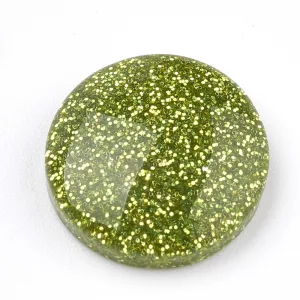 Kiárusítás!  10db. Glitteres műanyag kaboson lencse. Zöld. 14mm.