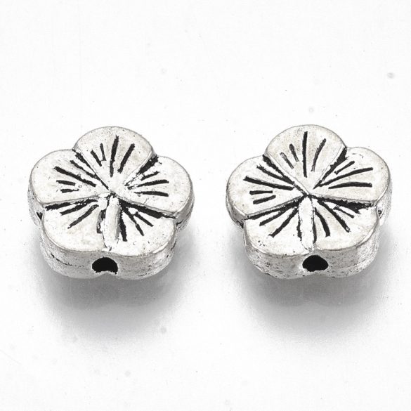 10db. Fém, virág köztes gyöngy. 9x9.5x3mm. Antik ezüst szín.