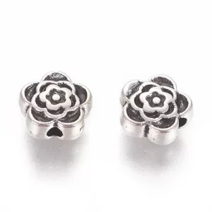 20db. Fém, virág köztes gyöngy. 7x4mm. Antik ezüst szín.