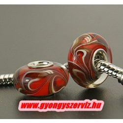 Pandora stílusú üveggyöngy, lámpagyöngy. 14x8mm.