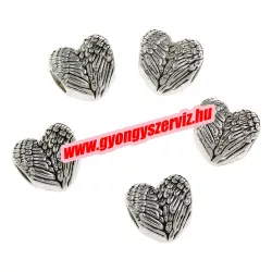   Pandora stílusú köztes gyöngy, charm. Szív. 11x12x7.5mm. Antik ezüst szín.