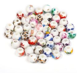 10db. Porcelán gyöngy. 10mm. Virágok. Mix.