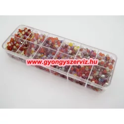   Cseh gyöngy. Tűz polírozott.  Mix. 4mm. 170g + ajándék doboz! Mindig akcióban!