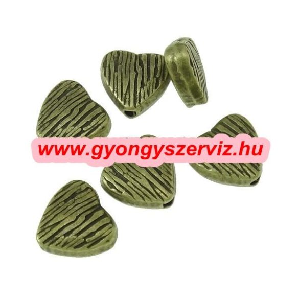 10db. Szív. 7.7x7x3mm. Antik bronz színű. Fémgyöngy, köztes gyöngy.