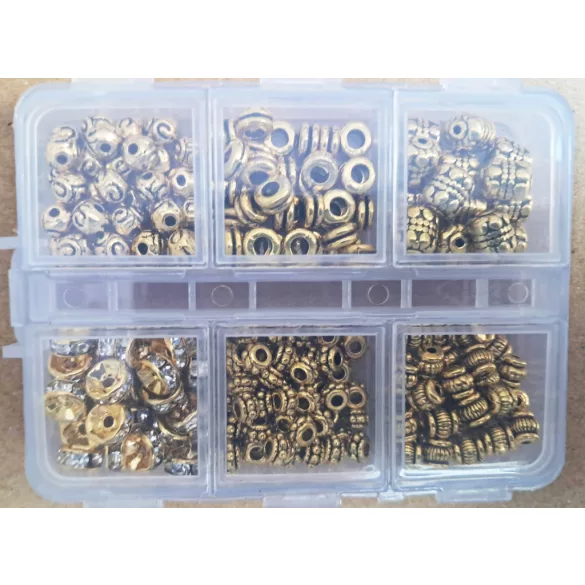 DIY. 200 darabos alkatrész mix. Antik arany szín.