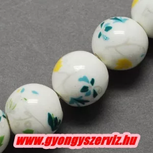 Porcelán ékszergyöngy. 10mm. Sárga virág.