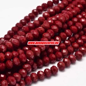 Kiárusítás!  20db. Csiszolt üveggyöngy, fánkgyöngy. 6x8mm. Sötétpiros. Mindig akcióban!