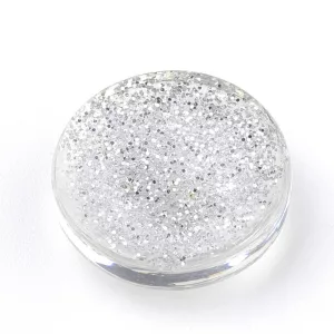 Kiárusítás!  10db. Glitteres műanyag kaboson lencse. Fehér. 14mm.