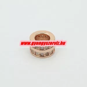 Cirkon köztes gyöngy. 8x5mm. Rózsaarany szín. 2 soros.