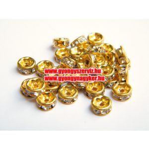 10db. Strasszos fém köztes, rondell. 6x2.5mm. Egyenes antik arany.