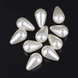   10db. Műanyag könnycsepp gyöngy. Teardrop. 16x10mm. Fehér, gyöngyház.